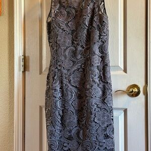 Adrianna Papell Charcoal Lace Midi Dress